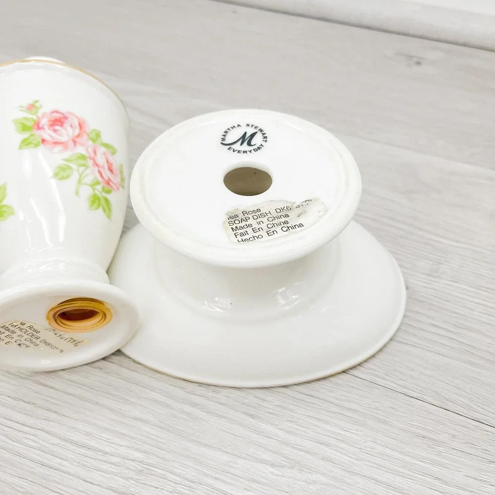 Vintage Floral Ceramic Bathroom Set: Soap Dish‎ & Toothbrush Holder